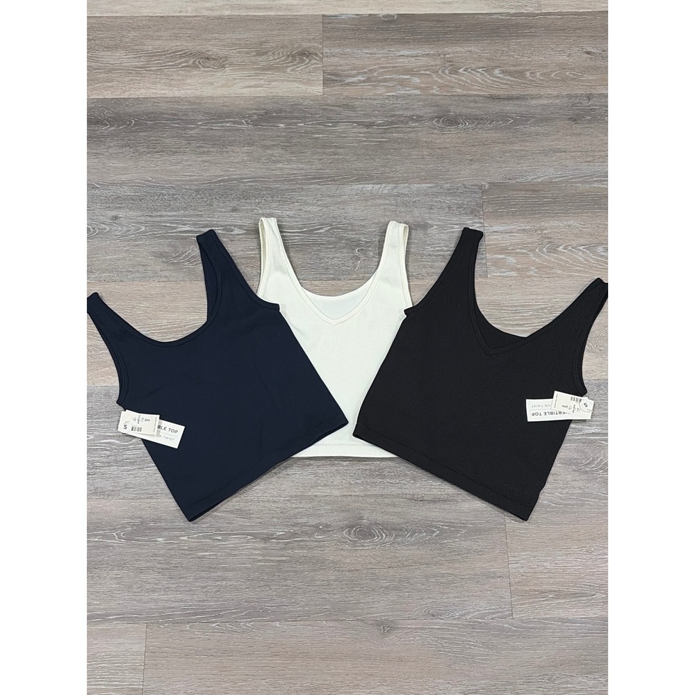 Lot of 3 NWT Convertible Ribbed Tank Tops Seamless V-Neck Scoop Neck Small